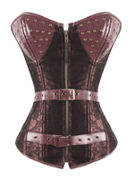 Brown Steampunk Corset Rivet Oeillet Métallisé Boucle Fermeture À Glissière Femme Vintage Costume Déguisements Halloween