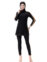 Burkini Noir Femme Maillot De Bain Musulman Bicolore À Capuche