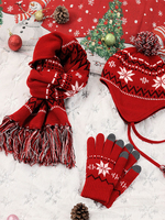 Cadeau de Noël Écharpe Cap Gants 3 Pièces Ensemble En Rouge