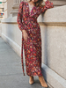 Cadeau Saint Valentin Robe Bohème Imprimé Fleurie Longue à Col Décolleté en V avec Manches Longues Amples Coupe Cintrée Robe Longue