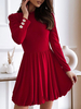 Cadeau Saint Valentin Robe de Patineuse Courte Femme à Col Rond avec Manches Longues Coupe Cintrée Bas Evasée Unicolore