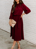 Cadeau Saint Valentin Robe de Patineuse Longue Femme à Col Rond avec Manches Longues Amples Coupe Cintrée à Lacets Bas Evasée Unicolore Robe Femme