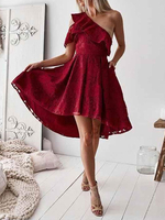 Cadeau Saint Valentin Robe de Soirée en Dentelle Courte Femme avec Epaule Dénudée Coupe Cintrée Bas Evasée Uicolore Robe Sexy Robe Eté