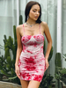 Cadeau Saint Valentin Robe Moulante Imprimé Courte avec Bretelles à Col Décolleté en V Coupe Cintrée Bicolores Robe Sexy