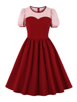 Cadeau Saint Valentin Robe Rétro Vintage 1950s Courte Femme à Col Revers avec Manches Courtes Coupe Cintrée Bas Evasée Bicolores