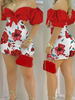 Cadeau Saint Valentin Robes Moulantes Imprimé Floral Rouge Manches Courtes Plissé Sexy Hors De L\