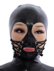 Cagoule de latex noir avec yeux ouverts et lacet Déguisements Halloween