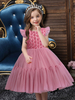Cameo Marron Robes De Fille De Fleur Col Bijou Sans Manches Noeuds Tulle Polyester Coton Robes De Fête Pour Enfants