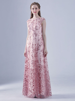 Cameo robe de soirée marron une ligne bateau cou longueur plancher dentelle robes de soirée formelles