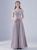 Cameo robe de soirée marron une ligne hors de lépaule à lacets appliques en dentelle longueur au sol robes de soirée