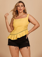 Cami top grande taille pour femmes bretelles cou sans manches volants Polyester surdimensionné hauts décontractés