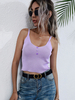 Cami Top pour femme sans manches lilas asymétrique boutons passepoil U-cou Polyester T-shirt