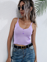 Cami Top pour femme sans manches lilas asymétrique boutons passepoil U-cou Polyester T-shirt