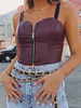 Cami Top pour femmes bretelles cou bretelles spaghetti sans manches polyuréthane PU Leatehr été Sexy hauts