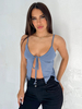 Camisole À Bretelles Col À Lacets Top Sexy En Polyester Irrégulier Pour Femmes