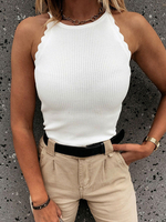 Camisole blanche à col bijou Camisoles décontractées en coton mélangé pour femmes