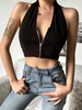 Camisole blanche à col en V décontracté en coton mélangé pour femmes