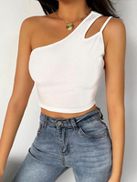 Camisole blanche à une épaule en mélange de coton décontracté pour femmes
