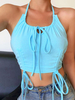 Camisole Bleu Ciel Clair Bretelles Cou Coton Mélangé Casual Femmes Camisoles