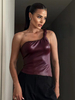 Camisole bordeaux asymétrique en cuir PU pour femme sexy