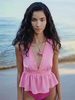Camisole Rose Col En V Découpé À Lacets Chic Plissé En Polyester Pour Femmes