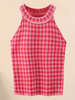 Camisole rouge haut col bijou motif à carreaux camisoles acryliques occasionnels pour les femmes