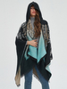 Cape à franges surdimensionnée rouge à capuche imprimée poncho pour femme
