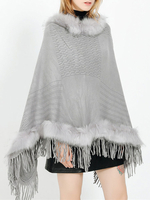 Cape Châle Femmes Hiver Tricoté De La Fausse Fourrure Gris Chic