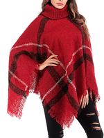 Cape Irrégulière à Col Haut Géométrique Poncho Rouge Femme