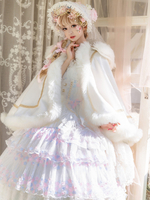 Cape Lolita de style ROCOCO en polyester blanc à blocs de couleurs pour lautomne