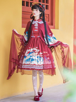 Cape Lolita en mousseline de soie bordeaux Accessoire Lolita Cape longue de style chinois