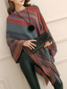 Cape Manteau Femme avec Franges Imprimés Les Rayures avec Epaules Dénudées avec Manches Longues Multicolores