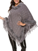 Cape Manteau Femme avec Pompons avec Franges avec Epaules Dénudées avec Manches Longues Volantes Unicolore
