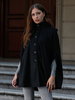 Cape Manteau Femme Courte à Col Montant avec Manches Longues avec Boutons Unicolore Poncho Cape Femme