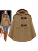 Cape Manteau Poncho Femme Hiver à Capuche Court avec Manches Longues avec Poches Fermerture avec Boucles Bicolores Cape Manteau
