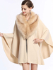 Cape Manteau Poncho Femme Hiver en Fausse Fourrure à Col Montant avec Manches Longues Unicolore Cape Manteau