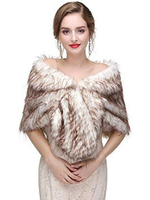 Cape Manteau Poncho Femme Mariage en Fousse Fourrure Synthétique à Col V Taille Haute Bicolores