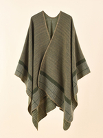 Cape Poncho À Carreaux Femme Olive