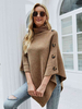 Cape Poncho Femme Côtelé à Col Montant avec Manches Longues Unicolore Manteau Femme
