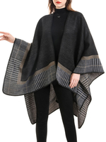 Cape Poncho Femme Echarpe Imprimé avec Manches Longues Bicolores Poncho Femme