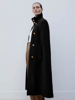 Cape Poncho Femme Long à Col Montant Sans Manches avec Boutons Unicolore Manteau Femme