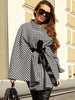 Cape Poncho Pied-de-poule Manteau Femme Courte à Col Montant avec Manches Longues Fermeture à Lacets en Satin Décontractées Bicolores Cape Hiver