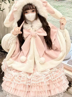 Cape Sweet Lolita avec nœud papillon et oreilles de lapin cape en fourrure de lapin premium vêtement dextérieur chaud et mignon