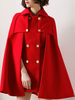 Capes Manteau Poncho Femmes Courtes à Col Revers Décors avec Boutonnages Croisées Unicolore