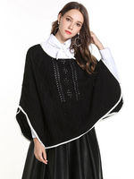 Capes Ponchos Manteau Femmes Côtelés Hivers Courts à Col Rond Imprimés Bicolores Capes Manteau Femmes