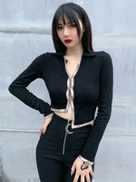 Cardigan noir pour femme à col bijou et haut en coton à manches longues Cardigan gothique