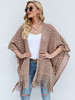 Cardigans Cape Femme en Côtelé avec Franges avec Manches Mi-longues Unicolore Pull Femme
