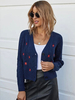 Cardigans Courts en Mailles Imprimés Tailles Hautes Femmes à Col V avec Manches Longues Bicolores Fermeture avec Boutons Sexy