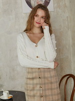 Cardigans Courts Femmes en Mailles à Col V avec Manches Longues Décor avec Pompons Fermeture avec Boutons Unicolore