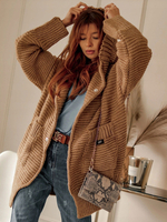 Cardigans en Côtelé à Capuche avec Manches Longues Amples avec Boutons avec Poches Unicolore Pull Femme